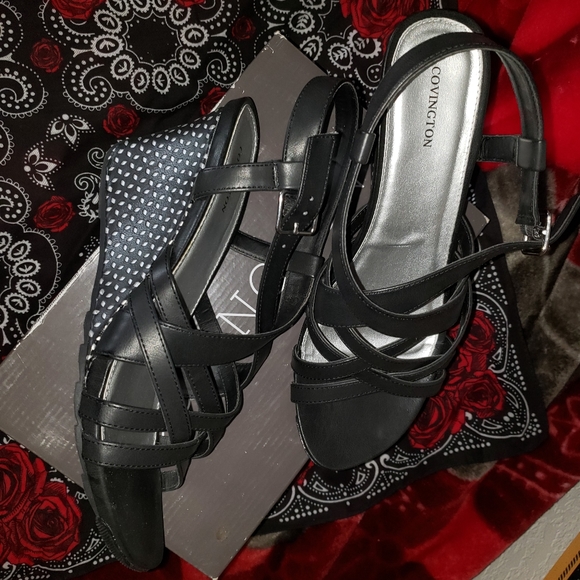 Black wedge sandals size 11wide - Picture 2 of 4